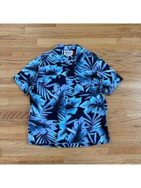 Monitaly Camp Collar Floral Blue Hawaiian Shirt Large